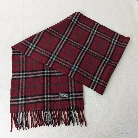 BURBERRY London Vintage Classic Nova Check Knit 100% Lambs Wool Maroon SCARF - Picture 1 of 6